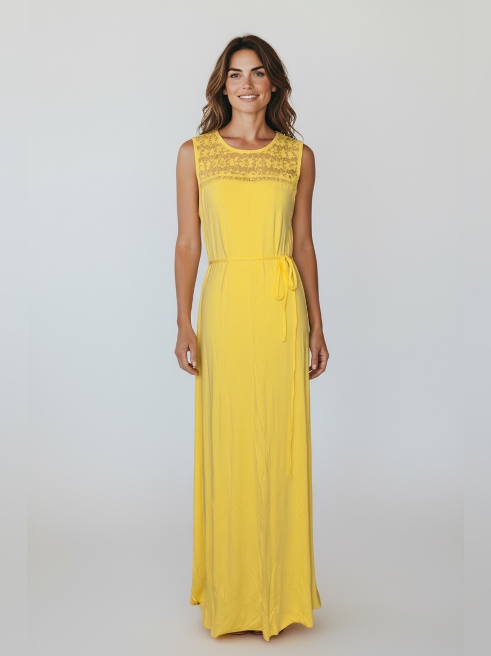 Calvin Klein Yellow Sleeveless Lace-Yoke Maxi Dress- Beautiful 🤩